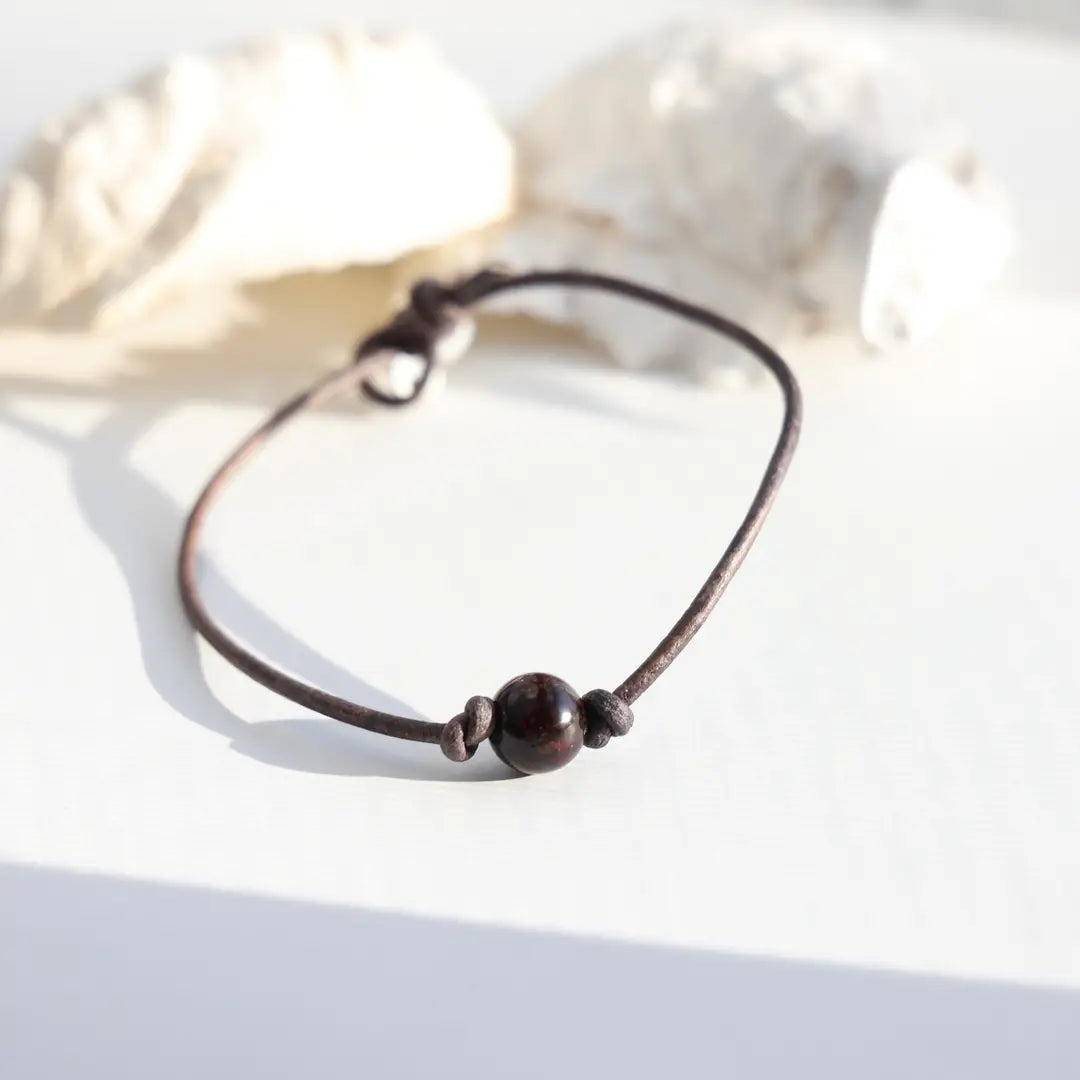 Single Stone Leather Anklet