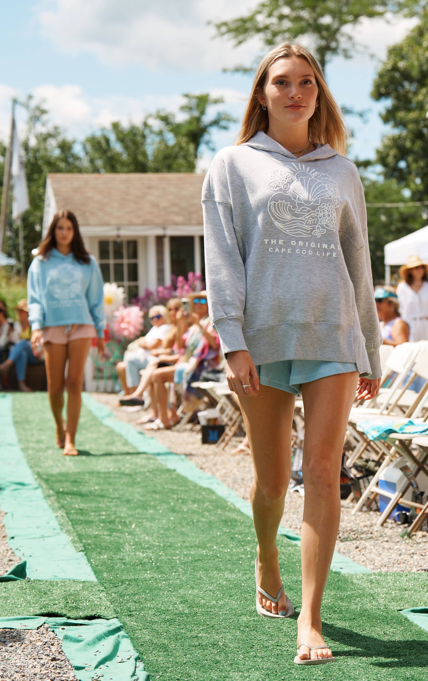 Full Length Cape Cod Puff Hoodie Ash Gray - White Shell Art