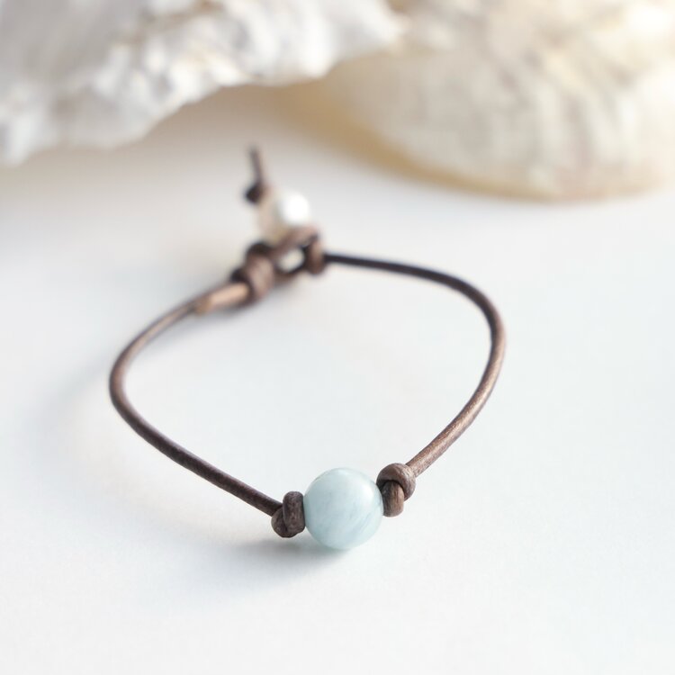 Aquamarine Leather Bracelet