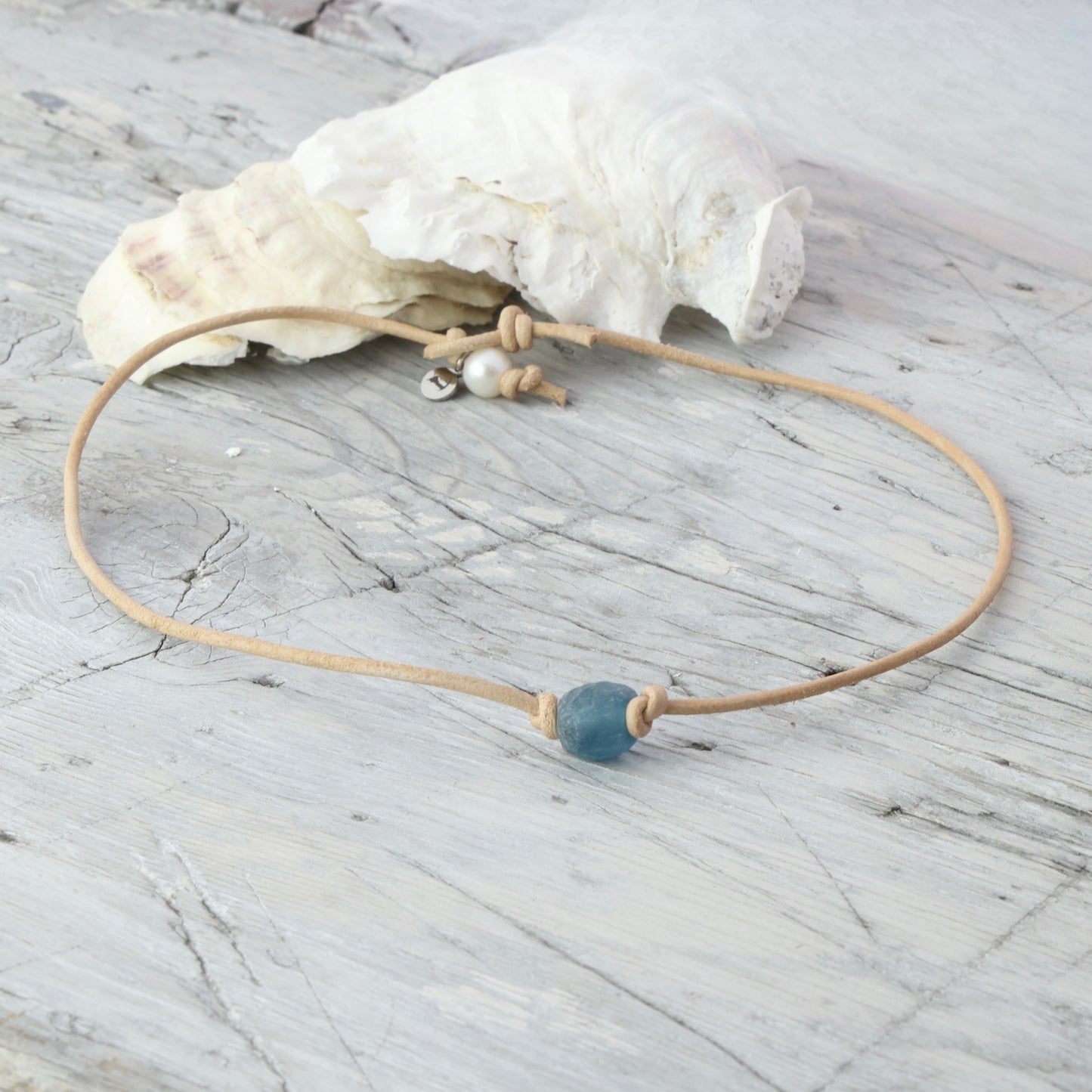 NEW BLUE!! Sea Glass Leather Choker