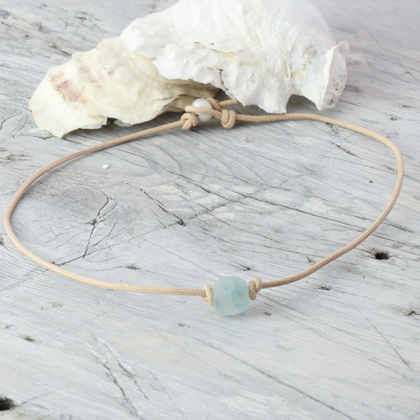 NEW BLUE!! Sea Glass Leather Choker