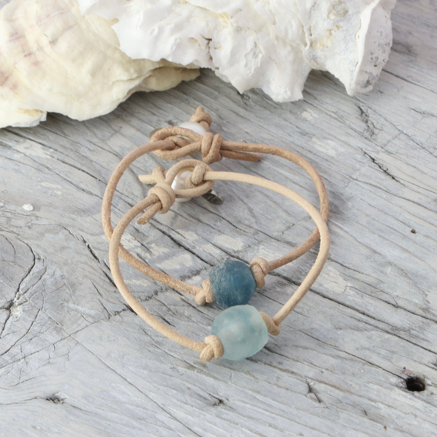 NEW BLUE!! Sea Glass Leather Anklets