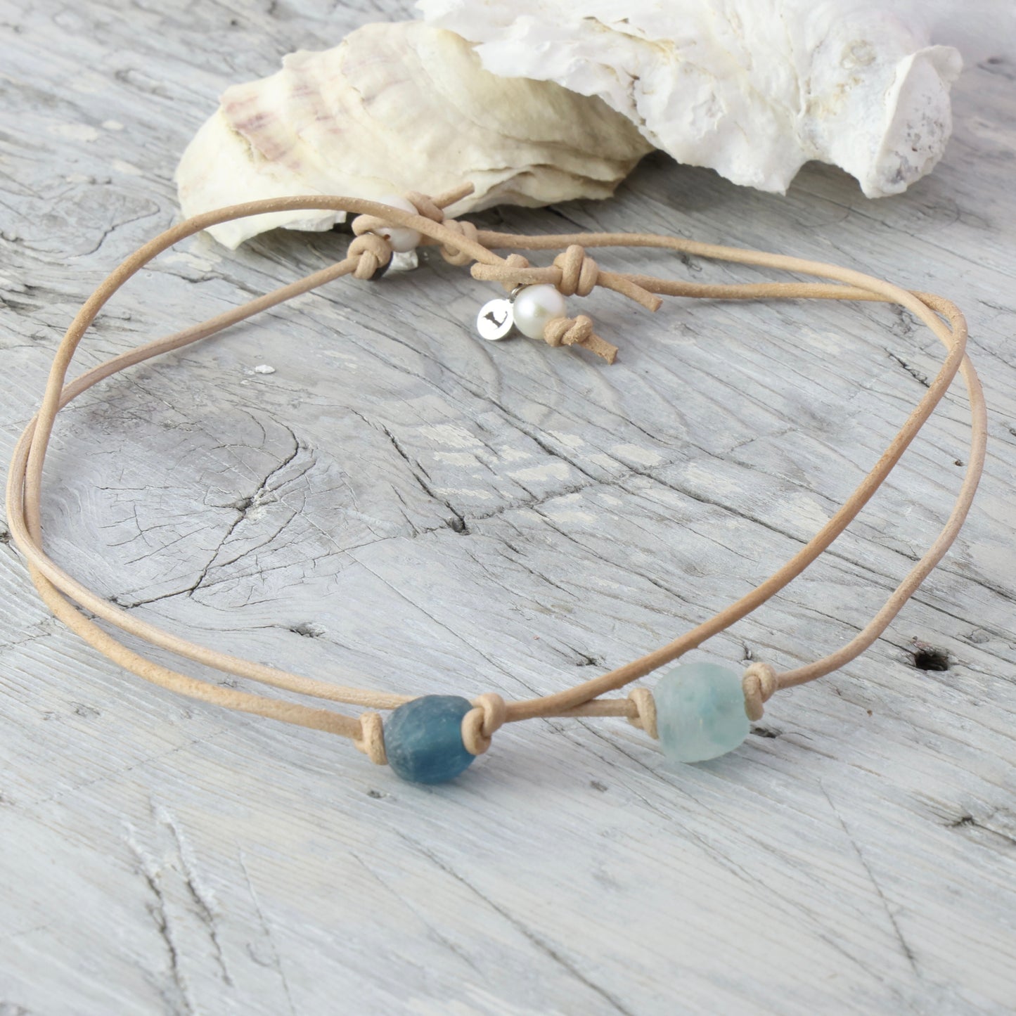 NEW BLUE!! Sea Glass Leather Choker