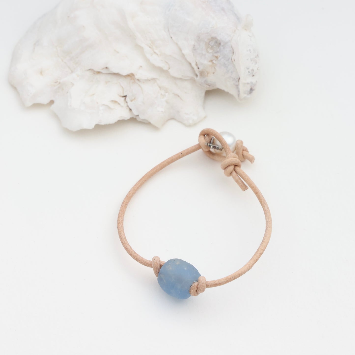 NEW BLUE!! Sea Glass Leather Bracelet