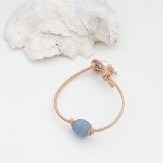NEW BLUE!!  Sea Glass Leather Bracelet