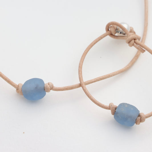 NEW BLUE!! Sea Glass Leather Choker