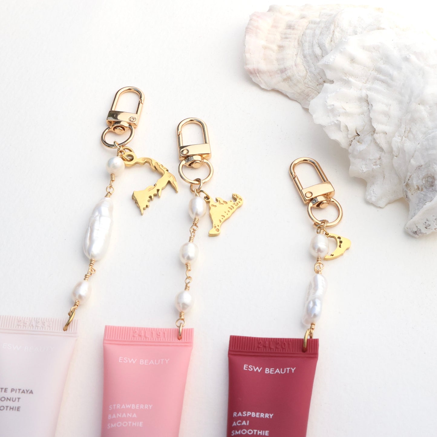 Double Baroque Pearl Chain + Strawberry Banana Smoothie Gloss