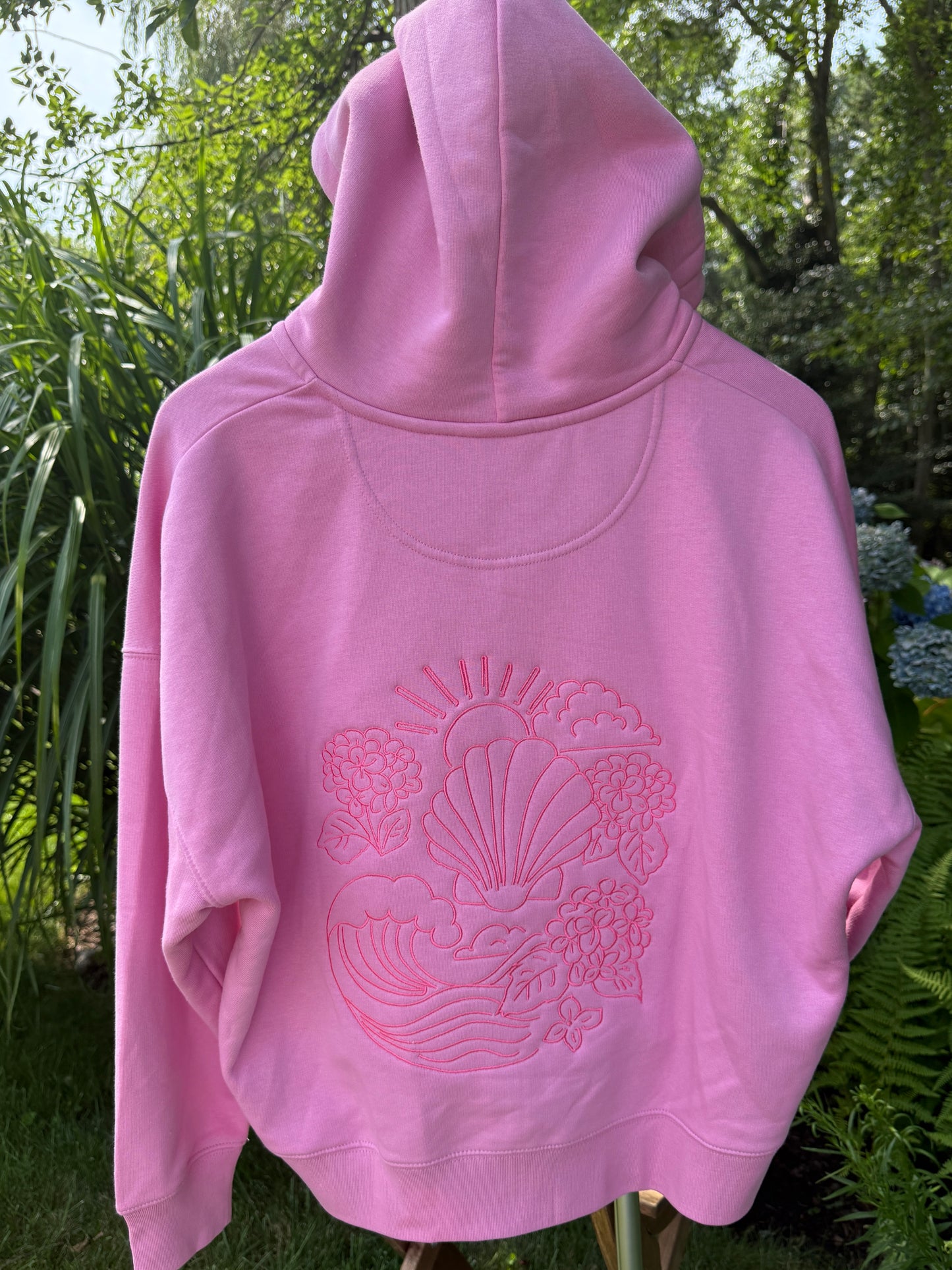 NEW!! Pink Petal Puff Embroidered Zip Hoodie