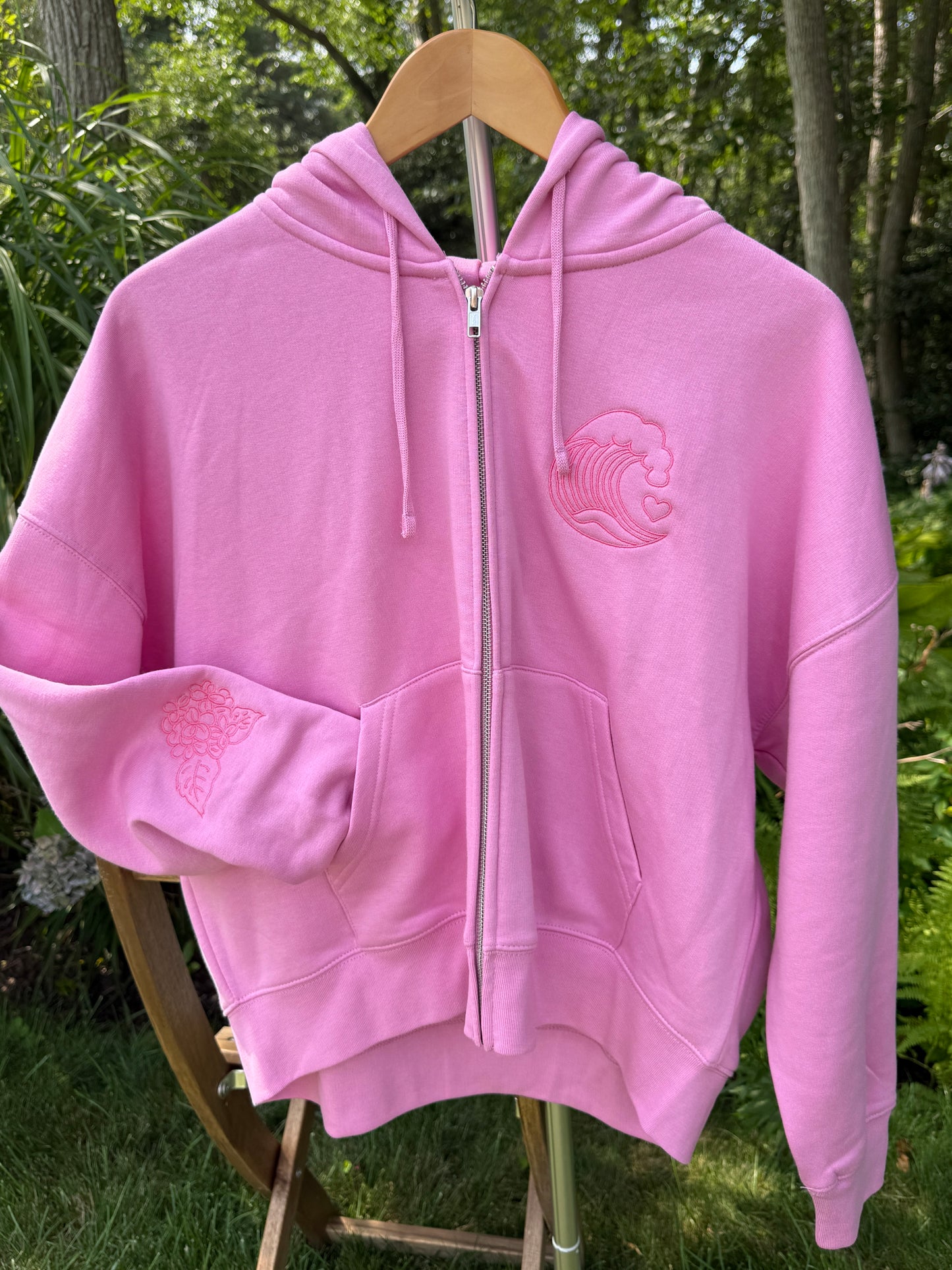NEW!! Pink Petal Puff Embroidered Zip Hoodie