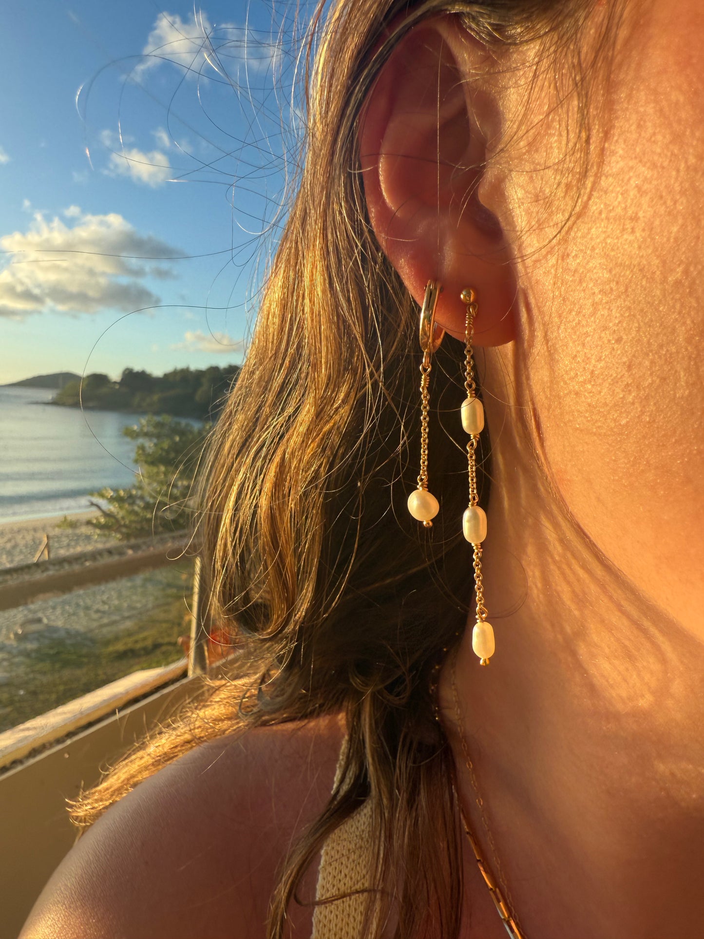 NEW!! Gold Hoop Pearl Drop Earrings