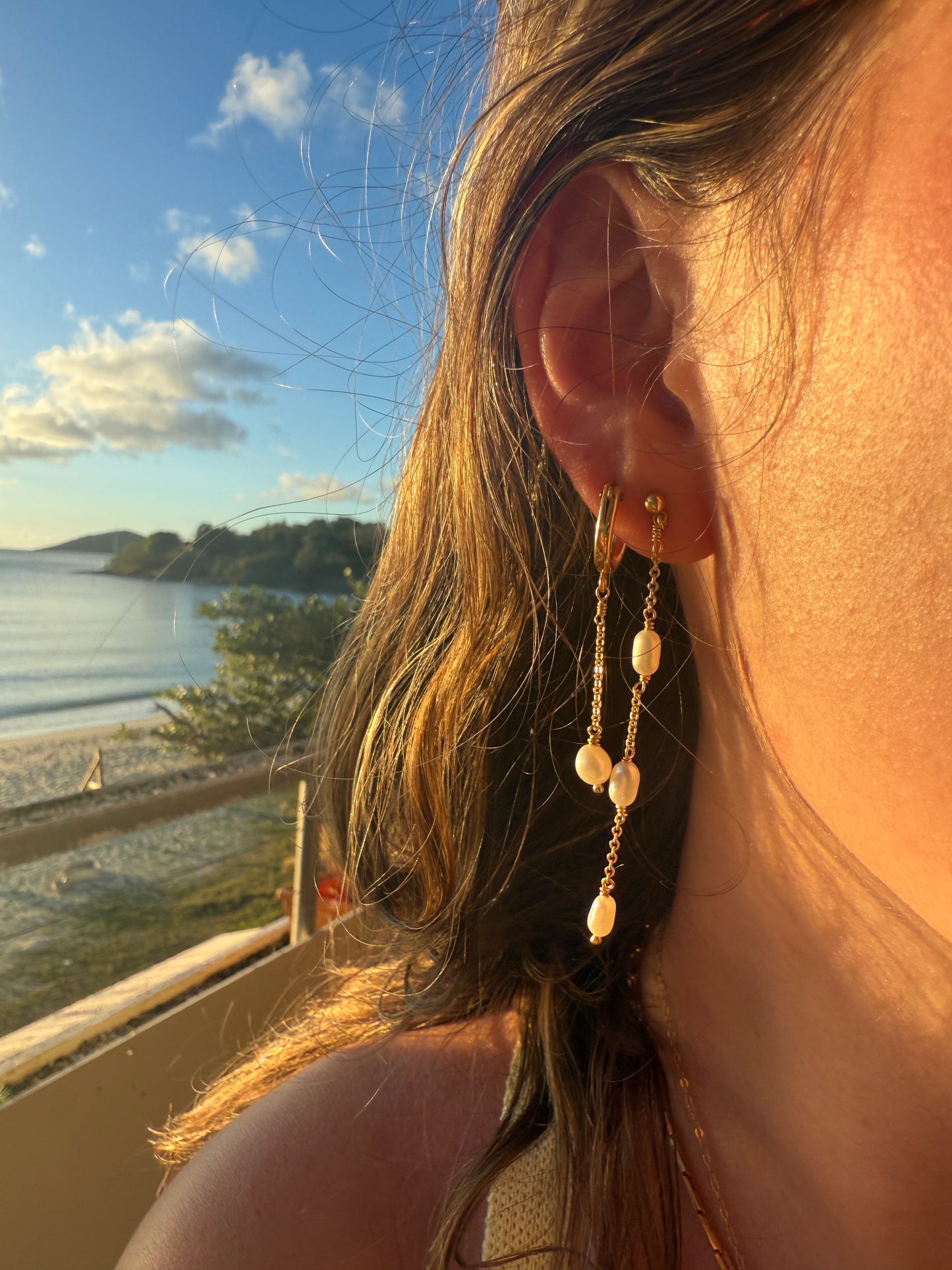 NEW!! Gold Hoop Pearl Drop Earrings