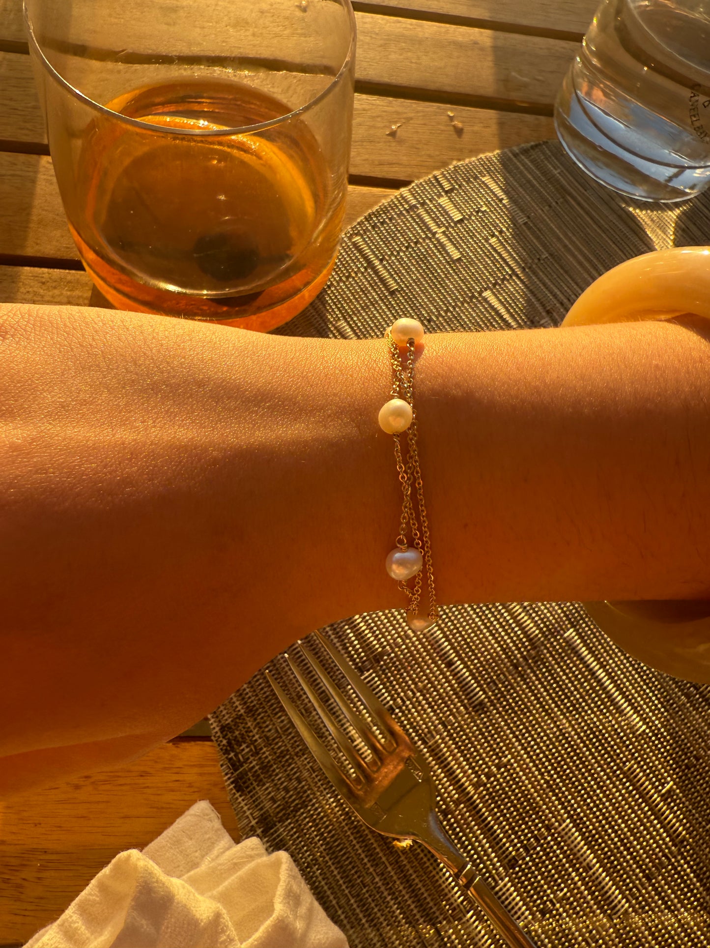 NEW!! Dainty Gold Layered Pearl Bracelet
