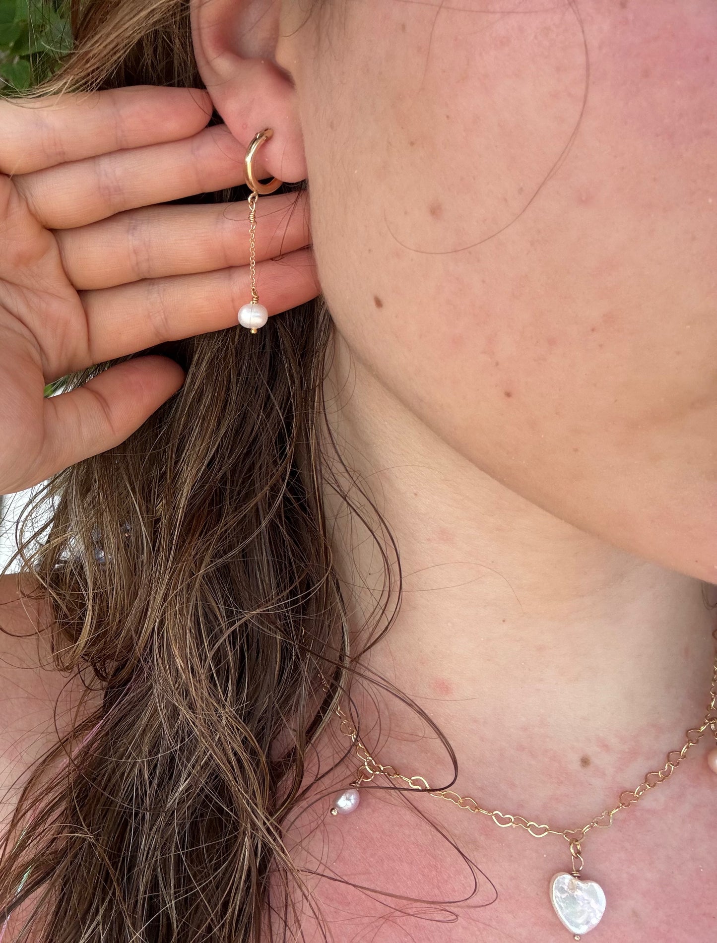 NEW!! Gold Hoop Pearl Drop Earrings