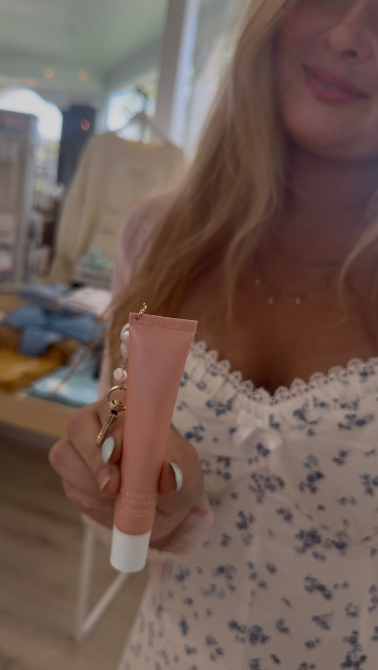 NEW!! Lip Gloss + Pearl Chain Strawberry Banana Smoothie