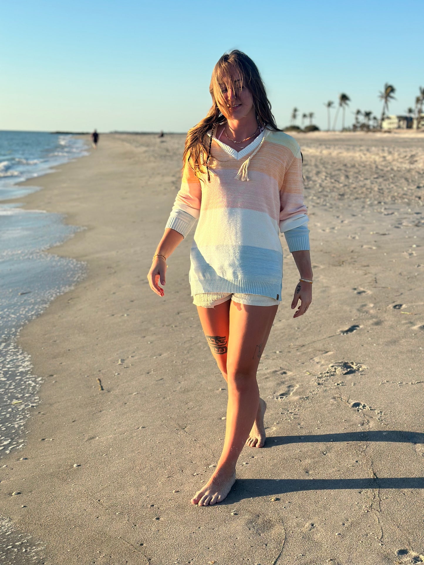 Blue Block Hooded Beach Sweater