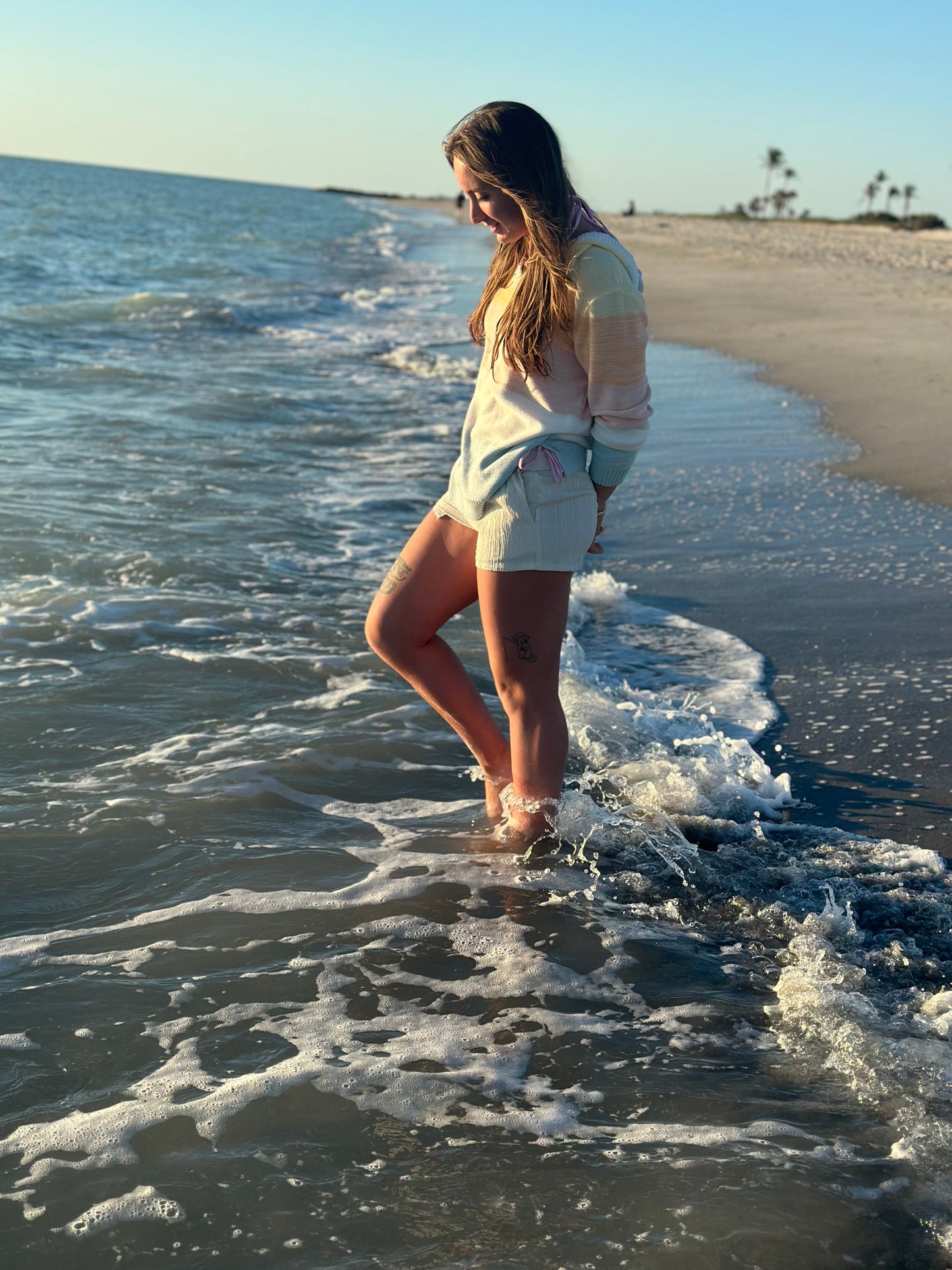 Blue Block Hooded Beach Sweater