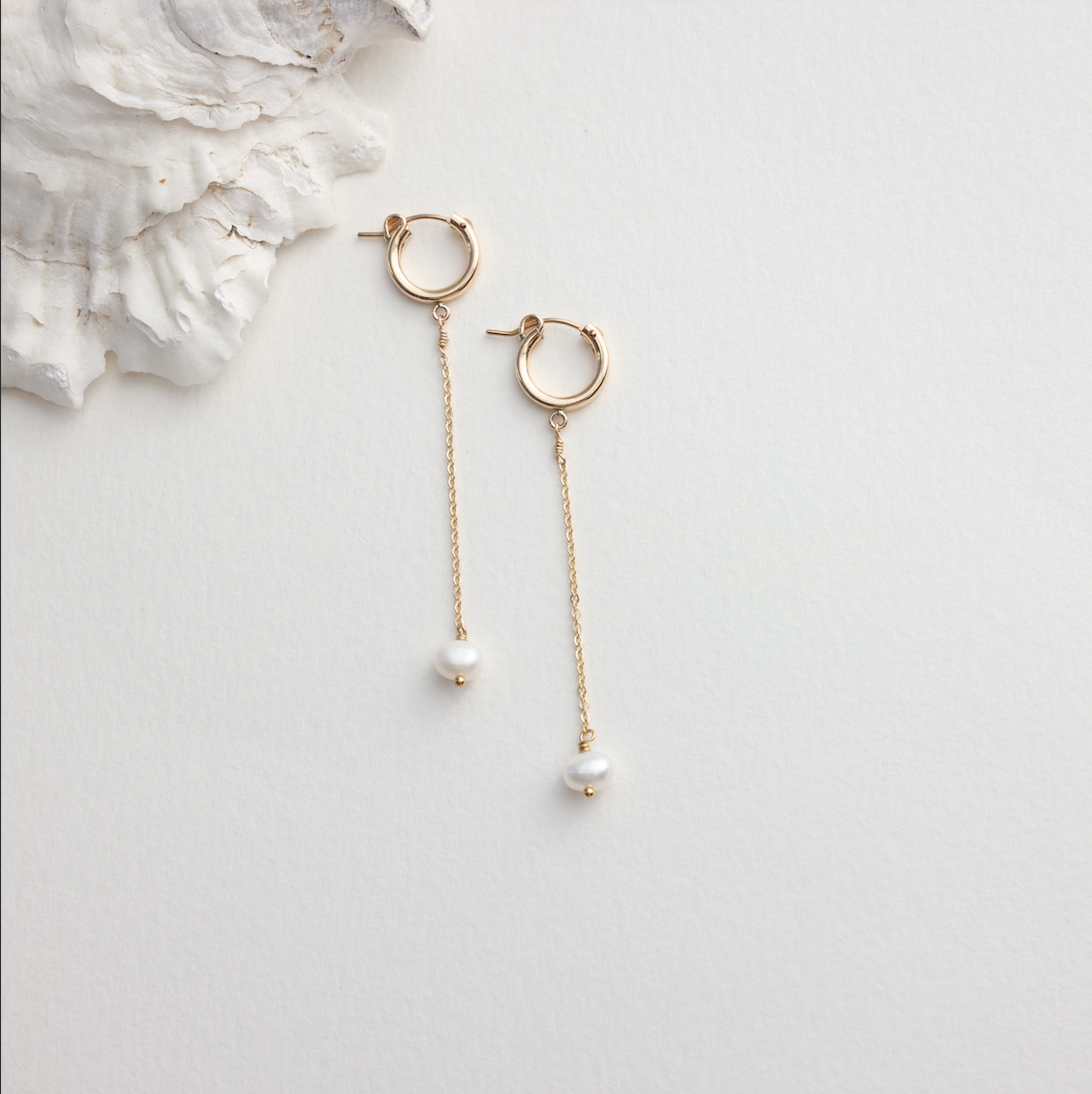 Gold Hoop Pearl Drop Earrings