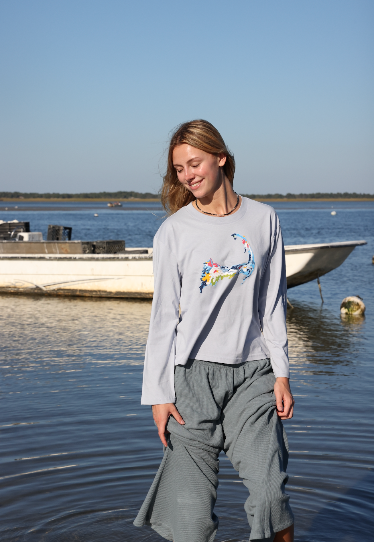 NEW!! Powder Blue Long Sleeve Cape Cod Abstarct