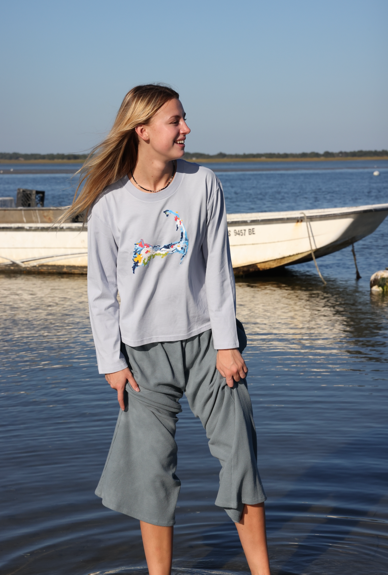 NEW!! Powder Blue Long Sleeve Cape Cod Abstarct