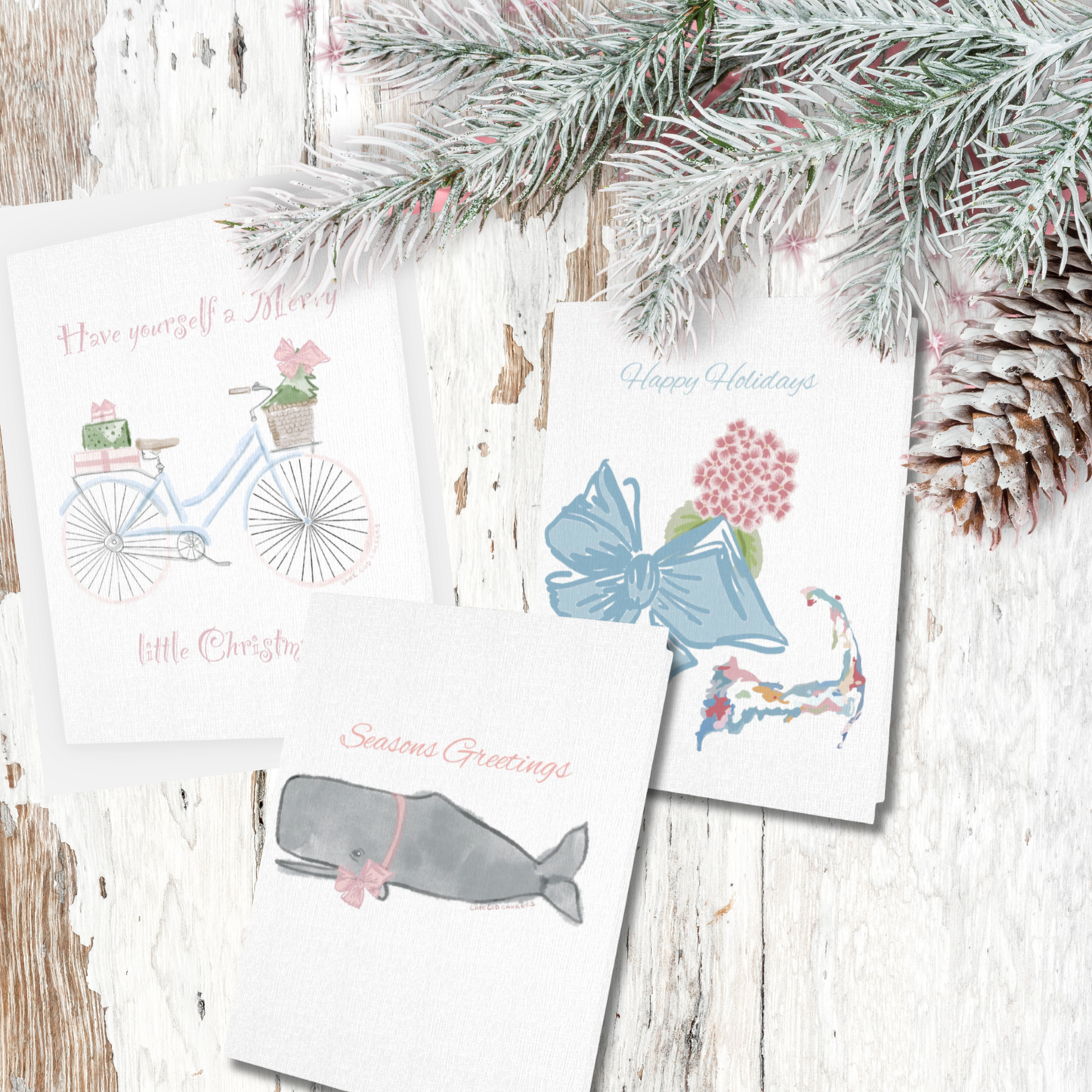 Cape Cod Fancy Holiday Pastel Card Box Set of 3