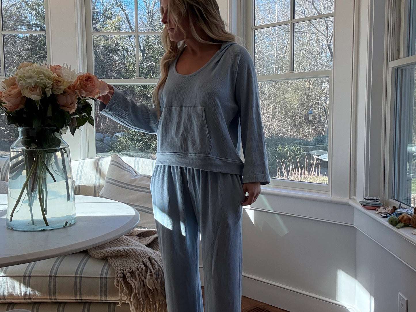 Powder Blue Waffle Pullover Hoodie