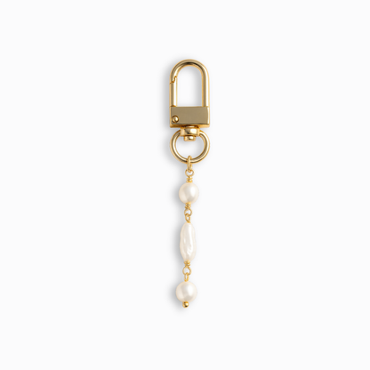 Freshwater Pearl Coastal Bag Charm Key Chain Baroque Triple