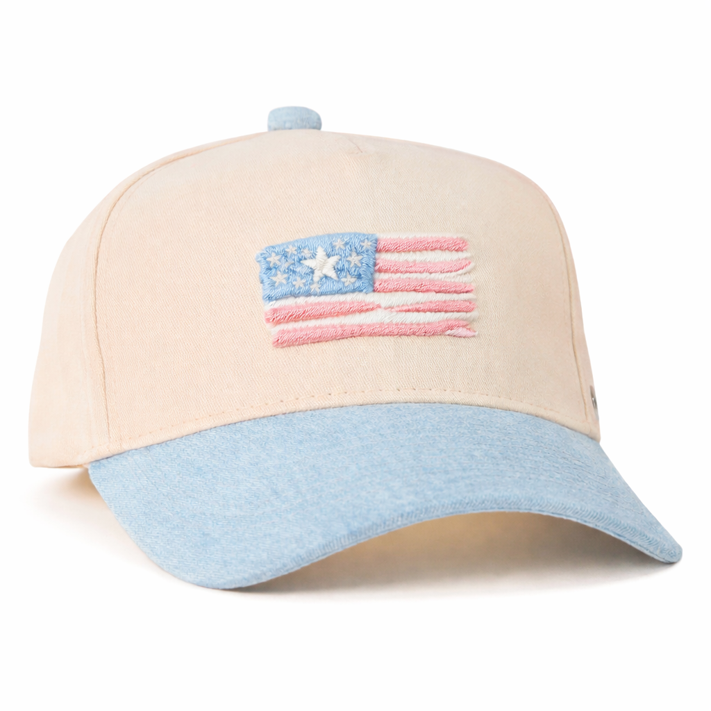PRE ORDER Distressed Americana Flag Five Panel Wide Brim Hat