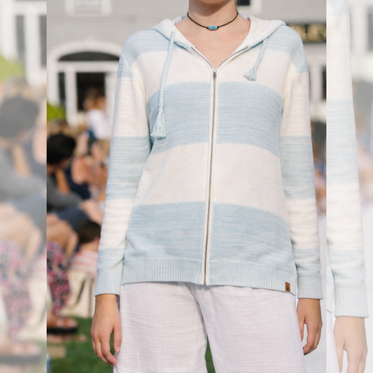 Zip Blue Block Up Beach Sweater