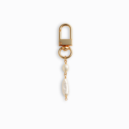 Freshwater Pearl Coastal Bag Charm Key Chain Baroque Double