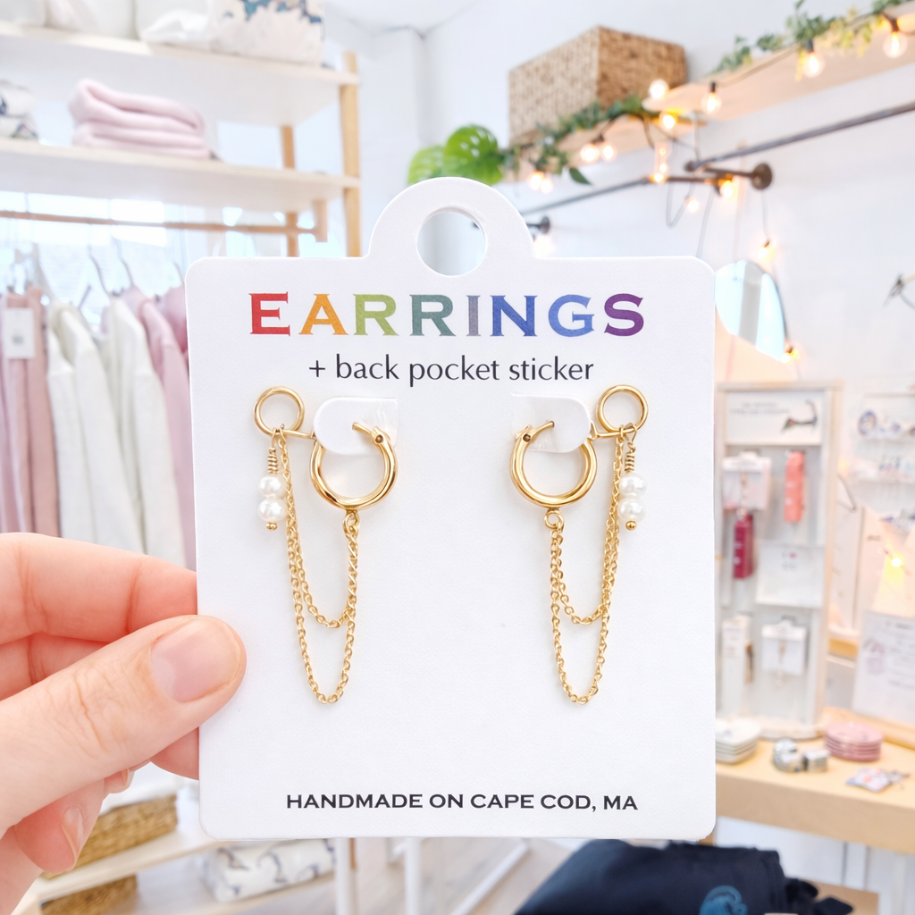 Linked Up Pearl Double Chain Double Pierced Hoops