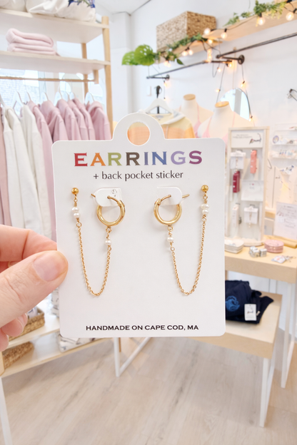 Linked Up Pearl Chain Double Pierced Hoops