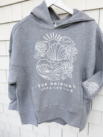 Full Length Cape Cod Puff Hoodie Ash Gray - White Shell Art