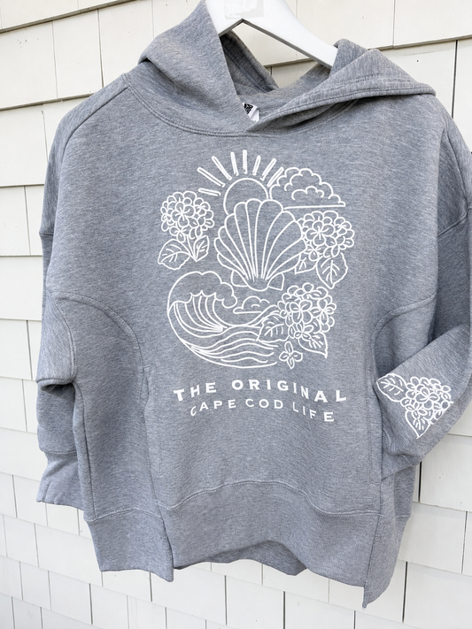 Full Length Cape Cod Puff Hoodie Ash Gray - White Shell Art