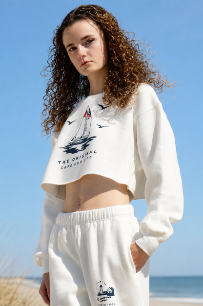White Sailboat and Seagull Cape Cod Crop Crew