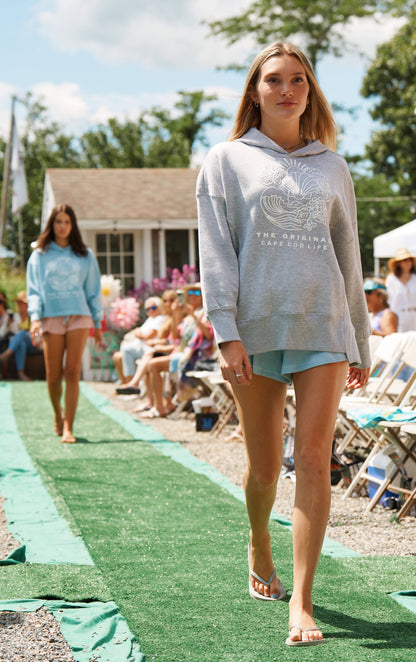Full Length Cape Cod Puff Hoodie Ash Gray - White Shell Art