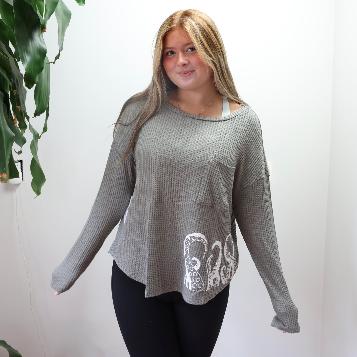 New!! Octopus Bamboo Waffle Long Sleeve Mid length