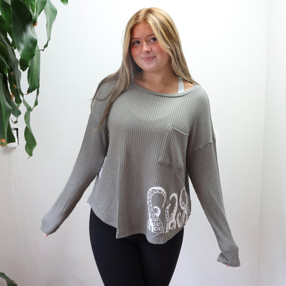 New!! Octopus Bamboo Waffle Long Sleeve Mid length