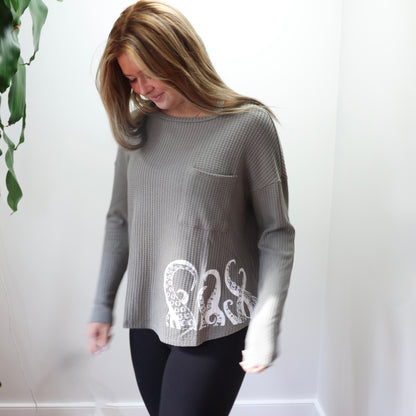 New!! Octopus Bamboo Waffle Long Sleeve Mid length