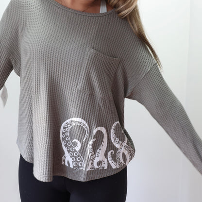 New!! Octopus Bamboo Waffle Long Sleeve Mid length