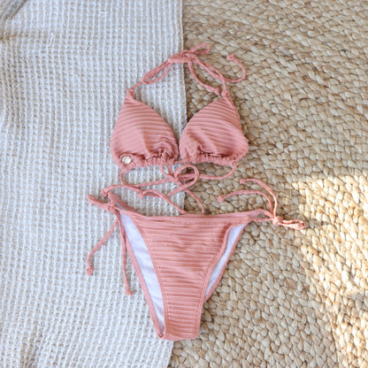 Dusty Coral Ribbed textured String Bikini Top