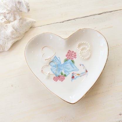 NEW!! Cape Cod Fancy Bow Hydrangea Heart Trinket Bowl