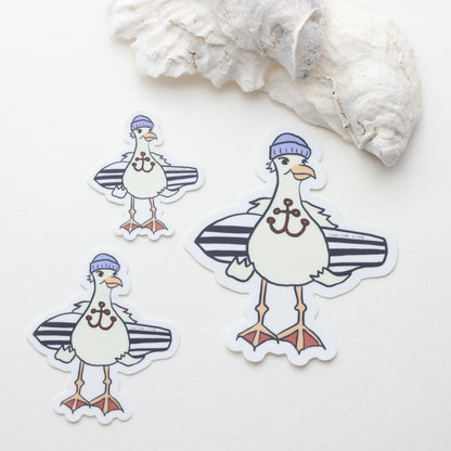 NEW SIZES!! Salty Surfer Seagull Sticker