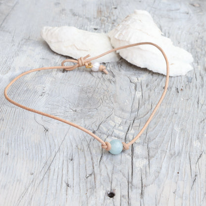 Aquamarine Leather Choker
