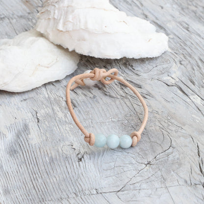 Triple Aquamarine LeatherBracelet