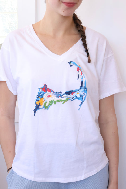 Cape Cod Navy V-Neck Tee White