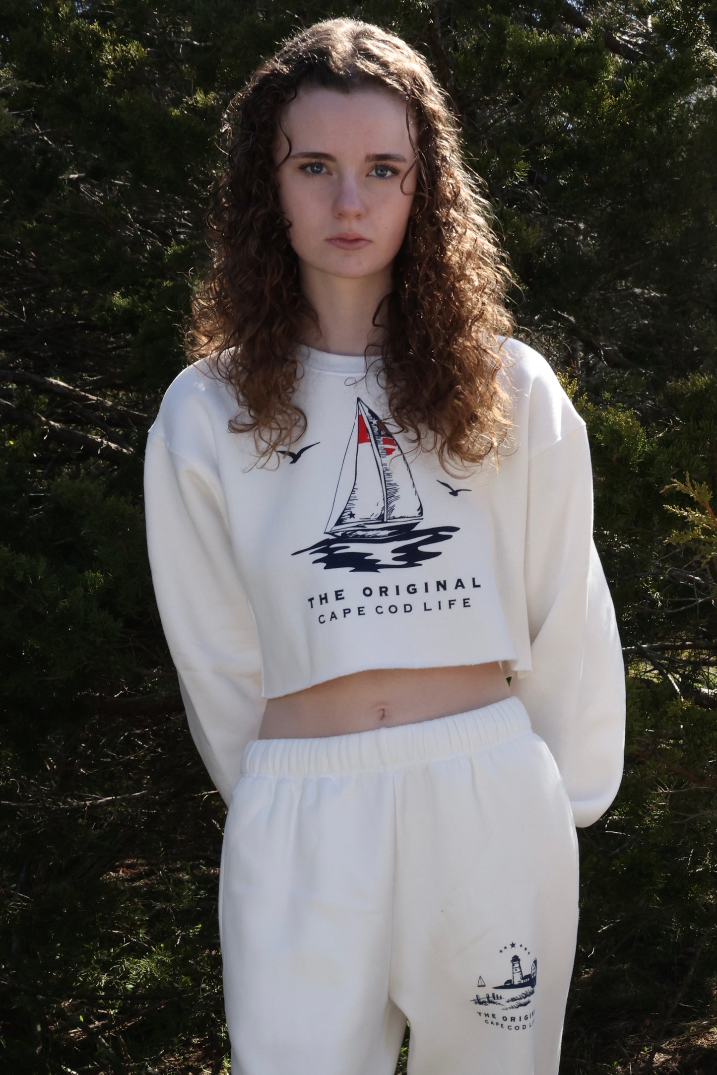 White Sailboat and Seagull Cape Cod Crop Crew