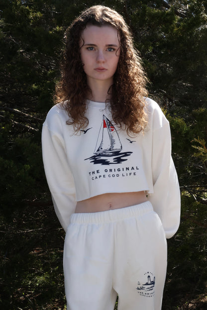 White Sailboat and Seagull Cape Cod Crop Crew
