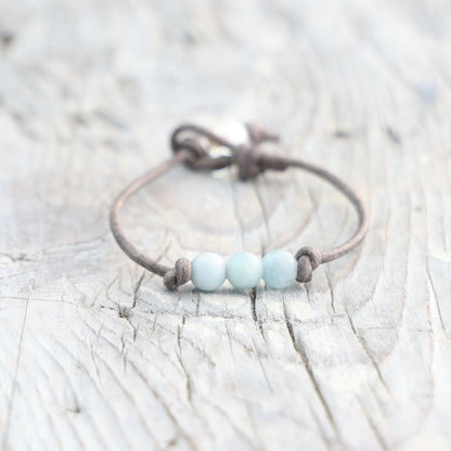Triple Aquamarine LeatherBracelet