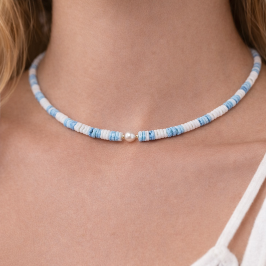 Puka Shell Ocean Breeze Choker Necklace SKY