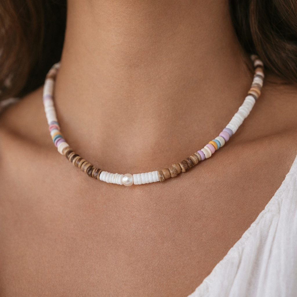 Puka Shell Ocean Breeze Choker Necklace Rainbow